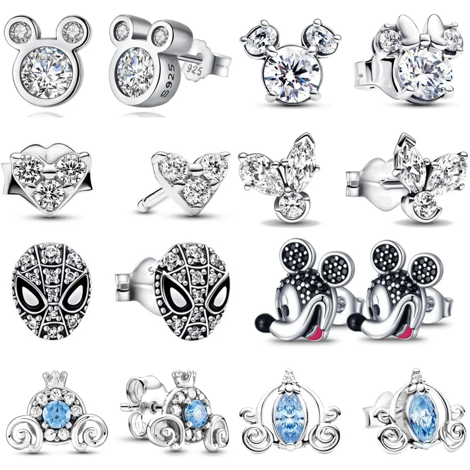 2024 Dvojitý obruč Disney Mickey Fit Original Charms DIY Darček pre šperky pre ženy, ktoré tvoria príslušenstvo 925 strieborné náušnice