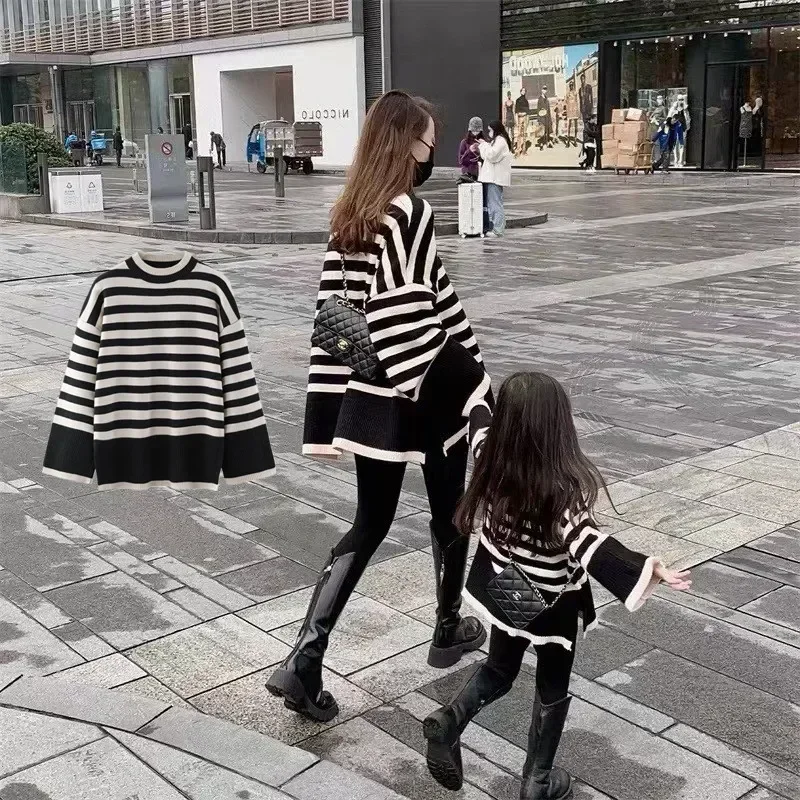 2024 Dámske oblečenie rodičov-dieťa zodpovedajúce pletené vrcholy Mama a dievčatká pletená jumperová pullover matka dcéra Sweater Winter