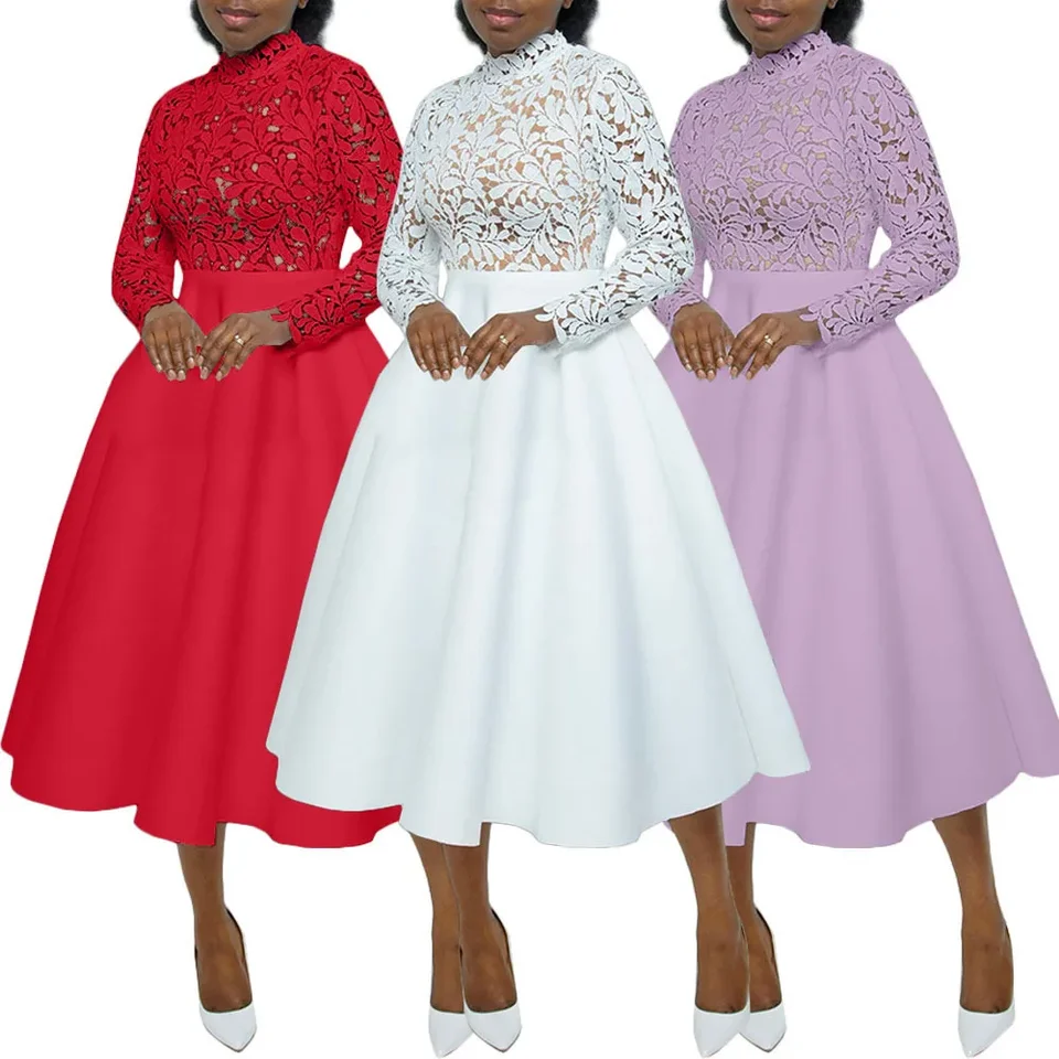 2024 Elegantné africké večere pre večerné šaty pre ženy jeseň s dlhým rukávom Patckwork dlhé šaty oblečenie Dashiki Africa oblečenie