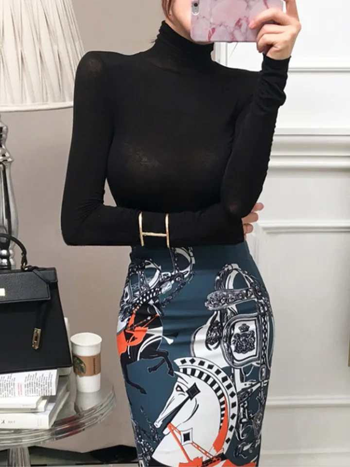 2024 FALL FASION Dámske tričko TSH MASILNÉHO RUKOVÉHO TOTLENECK TOPS TOPS