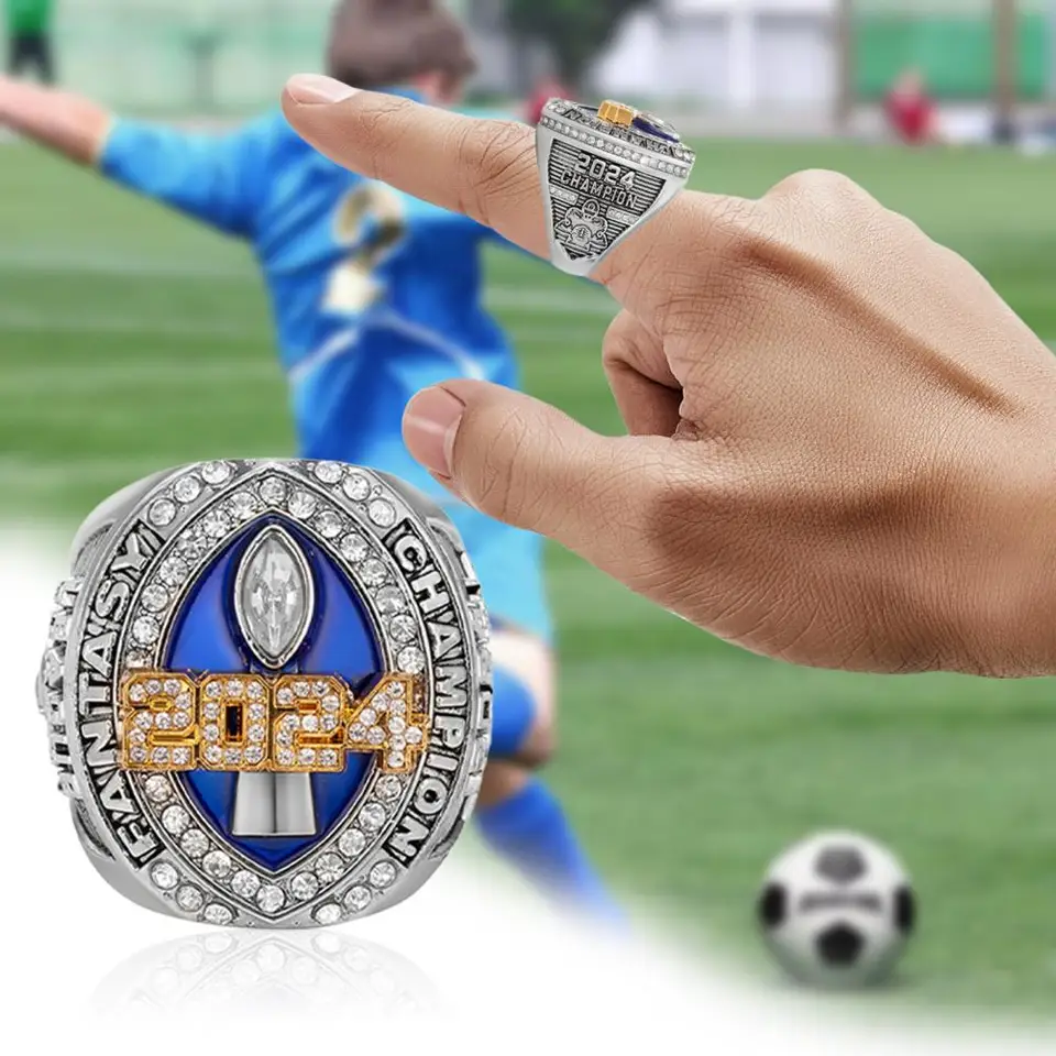 2024 Fantasy futbalové majstrovstvá šampióna prsteňa Trophy prsteň s ocenením Drevené box