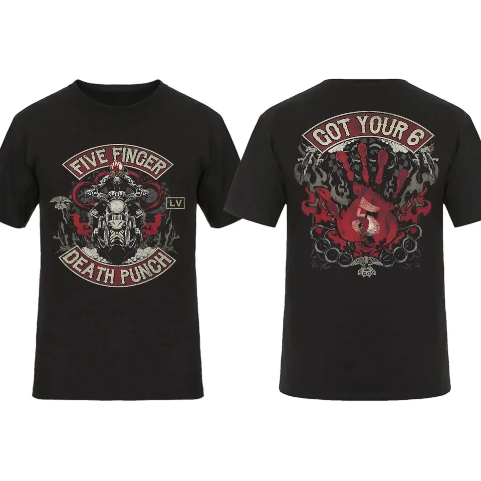 2024 Fashion Men tričko obojstranný motorkár Skully Black Black Five Finger Death Punch Tričko grafické mládežnícke handriky Streetwear S-4XL