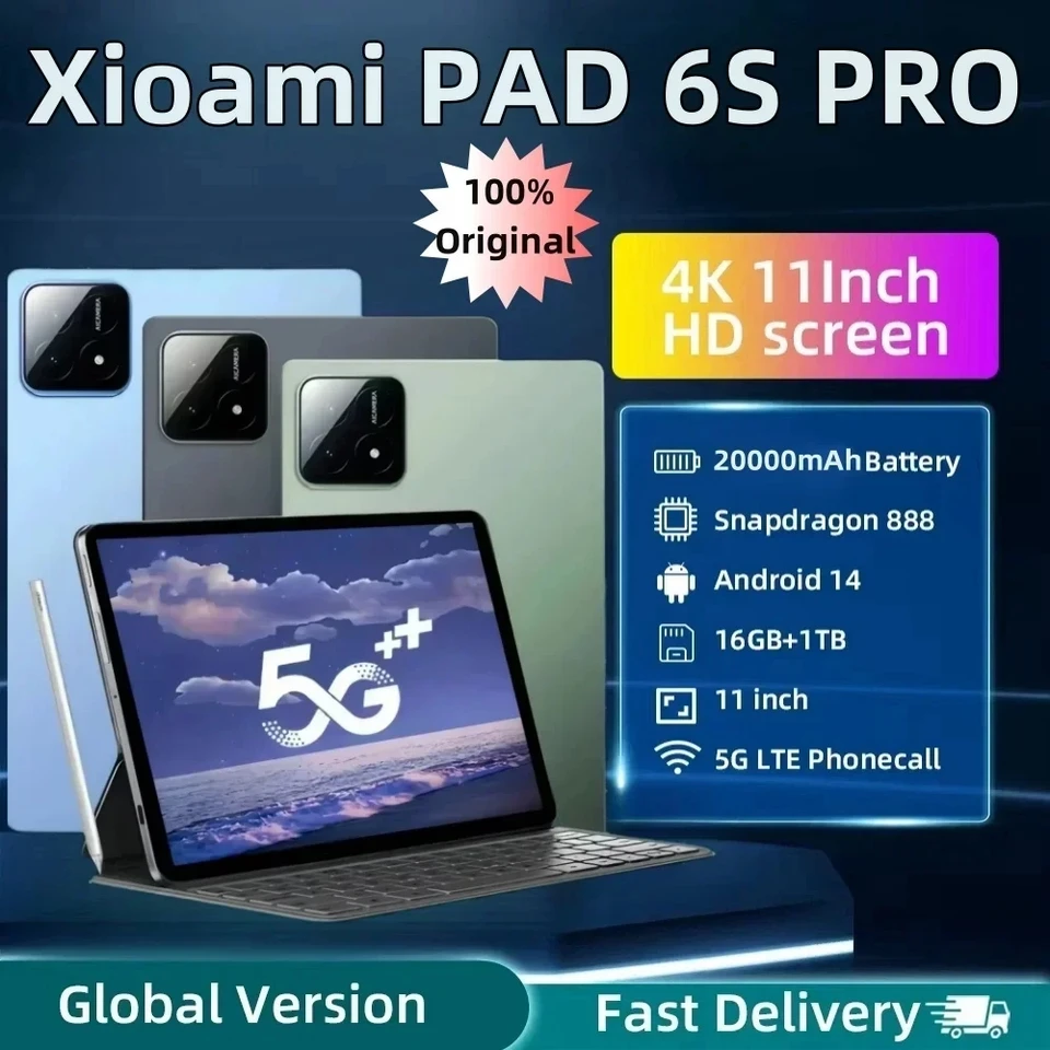 2024 Globálna verzia Pad 6S Pro Originálny Android 14 Tablety 11inch 4K 16 GB+1T 20000MAH 5G Dual SIM Bluetooth WiFi Xiaoml Tablet