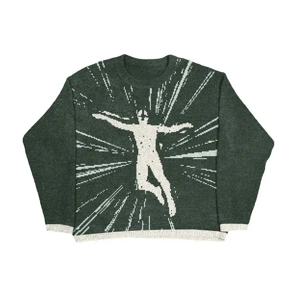2024 Green Hip Hop Street Gothic Wool Vintage Plybover Plskaný sveter pre mužov a ženy y2k harajuku punk štýl sveter emo