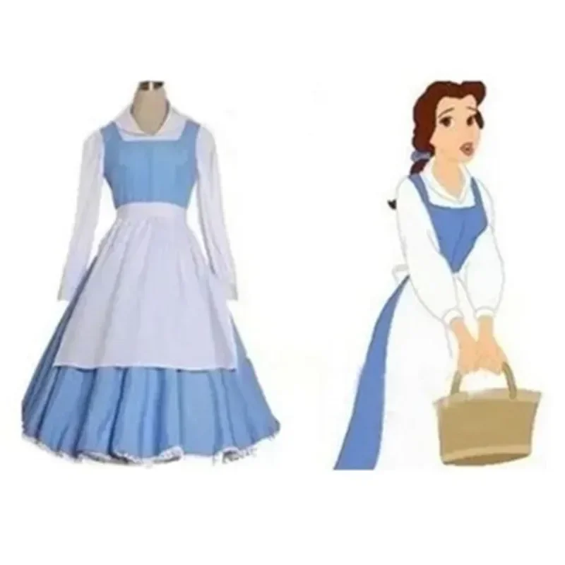 2024 Halloween kostýmy plus veľkosti dospelých dievčat Party Beauty a Beast Belle Blue Maid Dress Cosplay kostýmy Veľkosť S-2xl M