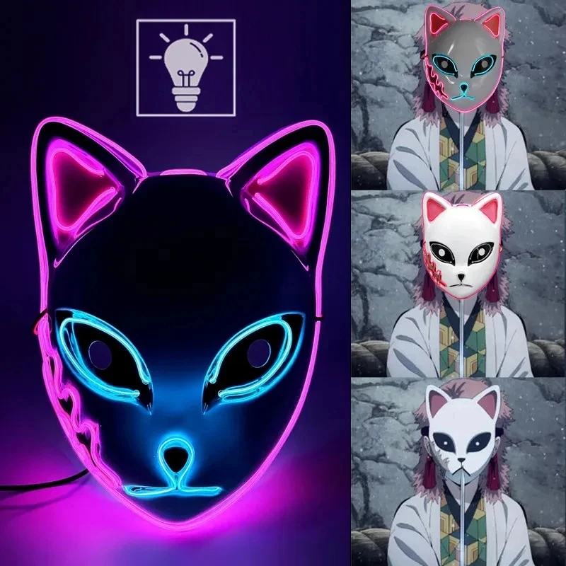2024 Halloween neónová maska ​​cosplay japonský anime neón vedený démonom Slayer maska ​​Halloween Party Costy Resss