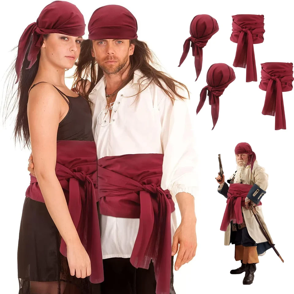 2024 Halloween pirátsky cosplay kostýmový klobúk hlava šálový pás Stredoveké renesančné vinobranie piráti Ženy Men muž čelenka pásový pás pás
