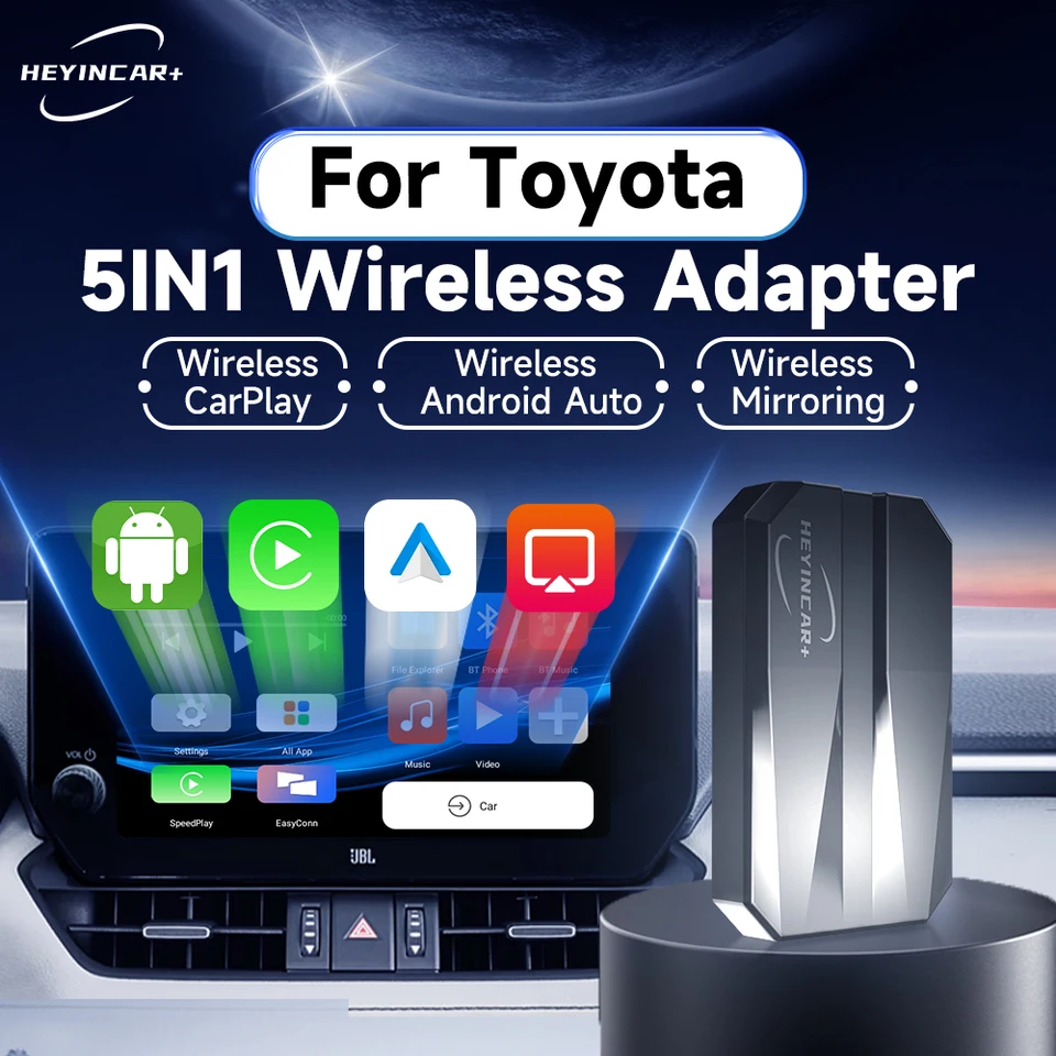 2024 Heyincar 5in1 zapojený do bezdrôtového CarPlay Android Auto Adapter pre Toyota Rav4 Camry Corolla Crown Highlander Tacoma Yaris H1