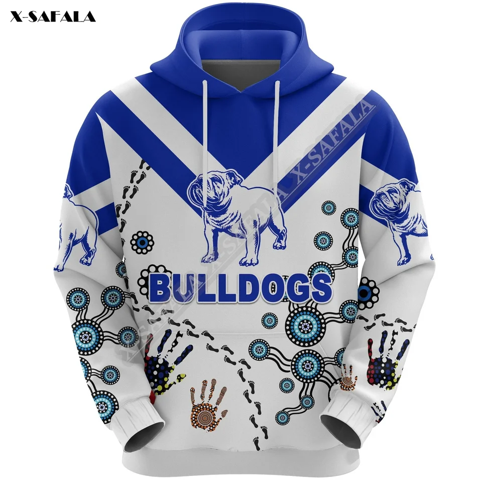 2024 Horúci predaj buldog Rugby Australia Športová hra 3D Jumper Tlatená mikina Muž Outwear Zipper Pullover Mikrová ležérna mikina