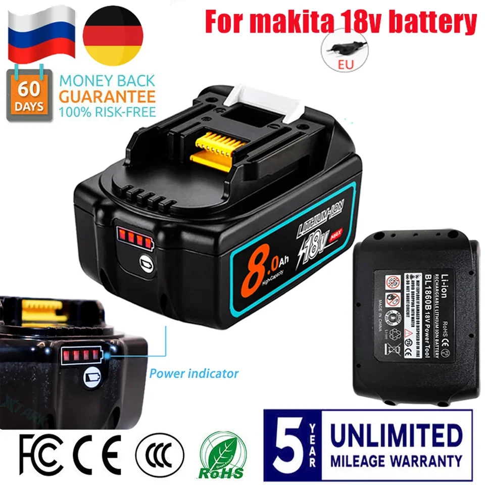 2024 Inovované 8AH 6AH 5AH pre MAKITA 18V batéria BL1830B BL1850B BL1850 BL1840 BL1860 BL1815 Výmena lítiovej batérie