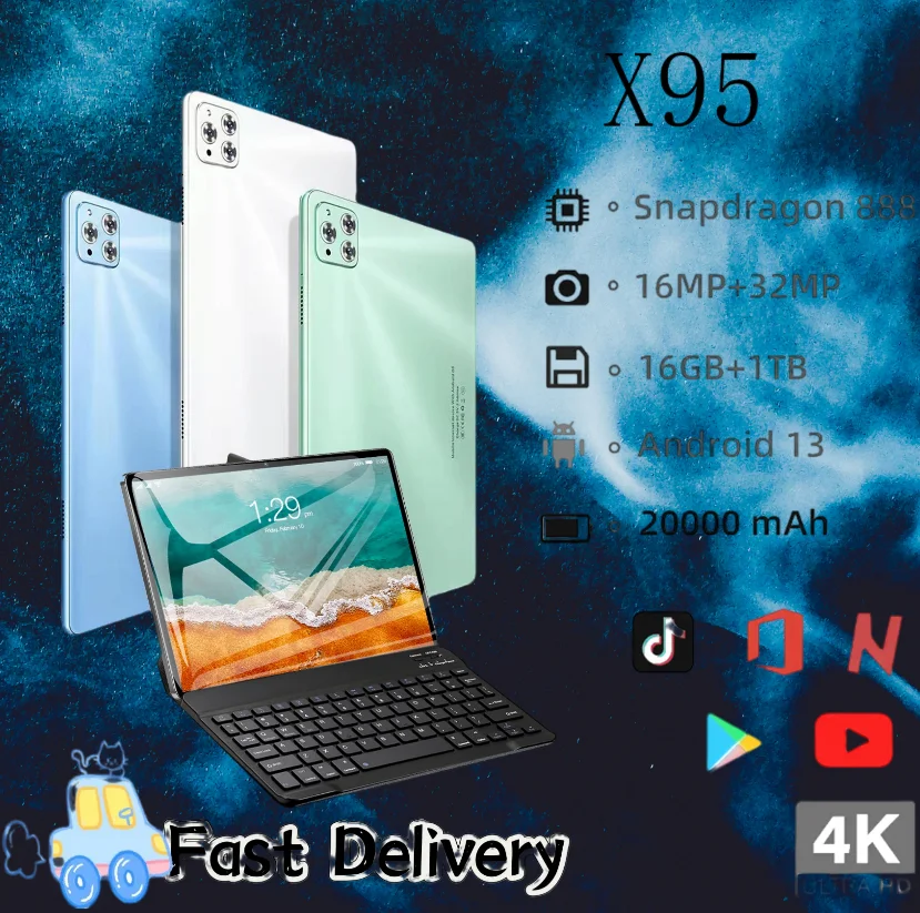 2024 Intact Tablet X95 11-palcový 16 GB RAM 1TB ROM Tablet Bluetooth 5.0 5G Android 13 Mobilný duálny WiFi GPS Dual SIM Utility Tablet Tablet