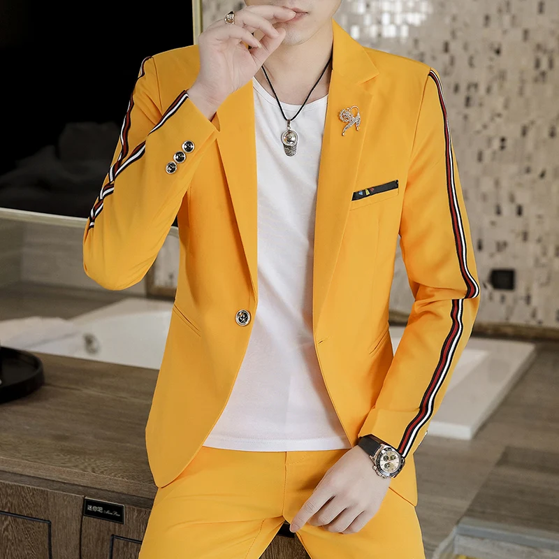 2024 Jar Noví muži (oblek + nohavice) Móda a pekná kórejská verzia Slim Trend Hair Stylist Social Guy Dvojdielny set M-4xl