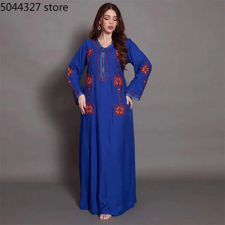2024 Jesenné výšivky pre ženy pre ženy Maroko kaftan Dubai Turecko Abaya Islamský odev Arabský rúž Eid Ramadan Jalabiya