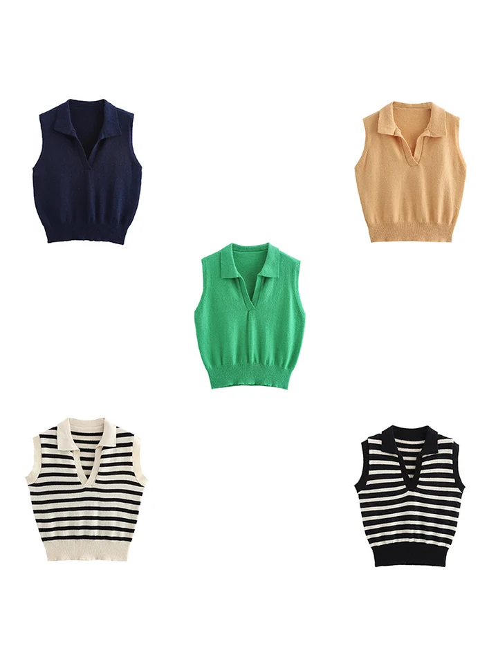 2024 Jeseň a zimná pólo obojok módny vesta Štýl College College College Short Vest Bolla Golier Solid Color Sweater Pullover