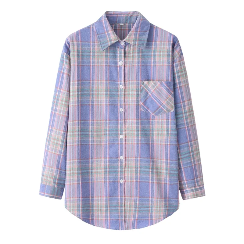 2024 Jeseň New Women Classic s dlhým rukávom Plaid košele Lady Casy Loose Blajeses & Tops Fresh College Style Lady Dámske oblečenie