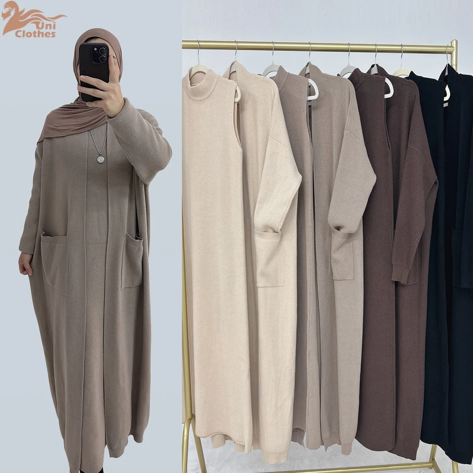 2024 Jeseň Winter Dubaj Zhrubne moslimský mierny kardigan pre ženy Ramadan Saudská Arábia Church Obliekanie Islam Turecko Solid rúcho
