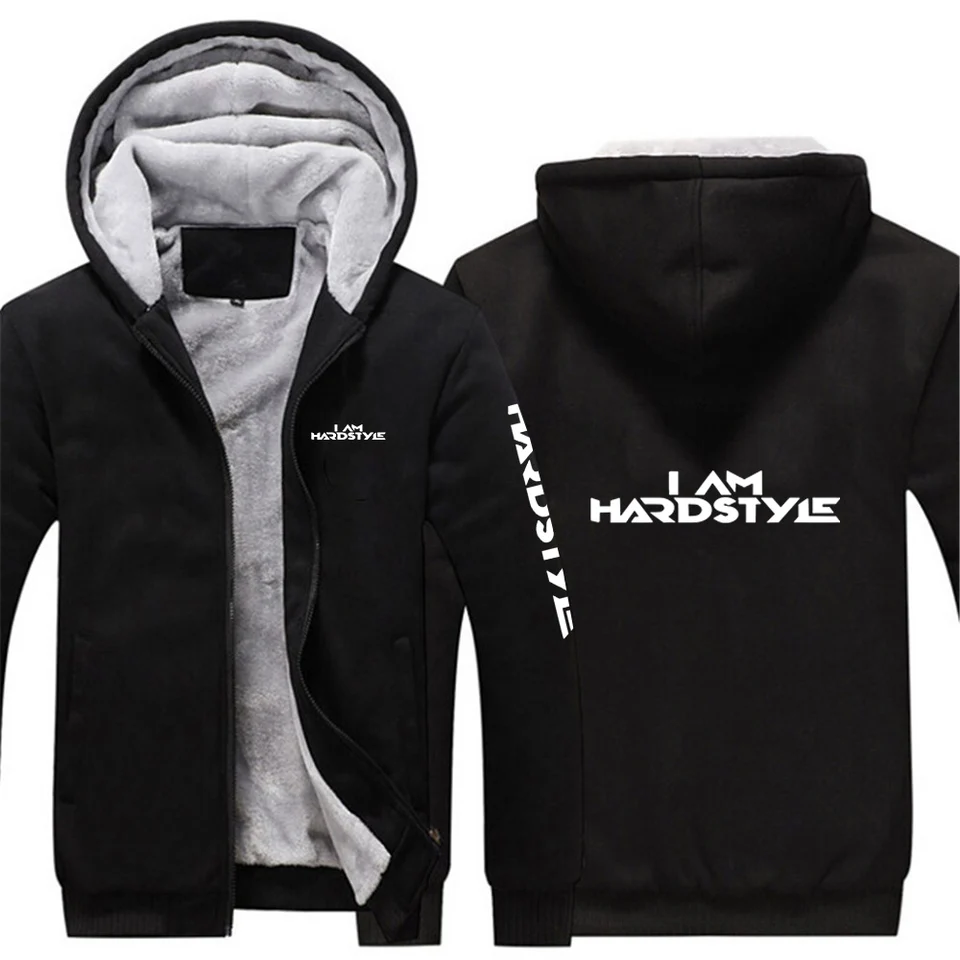 2024 Jeseň Winter Men's I Am Hardstyle Logo Tlač s dlhým rukávom Patchwork Streetwear Príležitostný studený dôkaz teplé zahustené mikiny