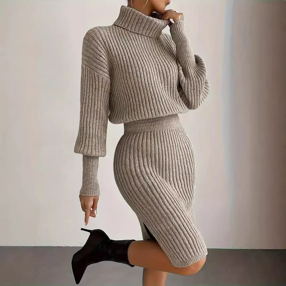 2024 Jeseň zima Nové príležitostné chudobné pletené šaty bez opasku módne oblečenie Slim Fit Jumper Dress