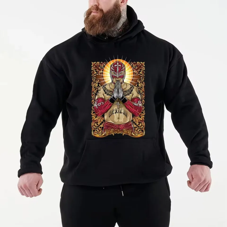 2024 Jeseň/zima Nový slávny zápasník Rey Mysterio Men's Black Hoodie Street Sports Casual Pullover Mikinová mikina Muži mužské oblečenie