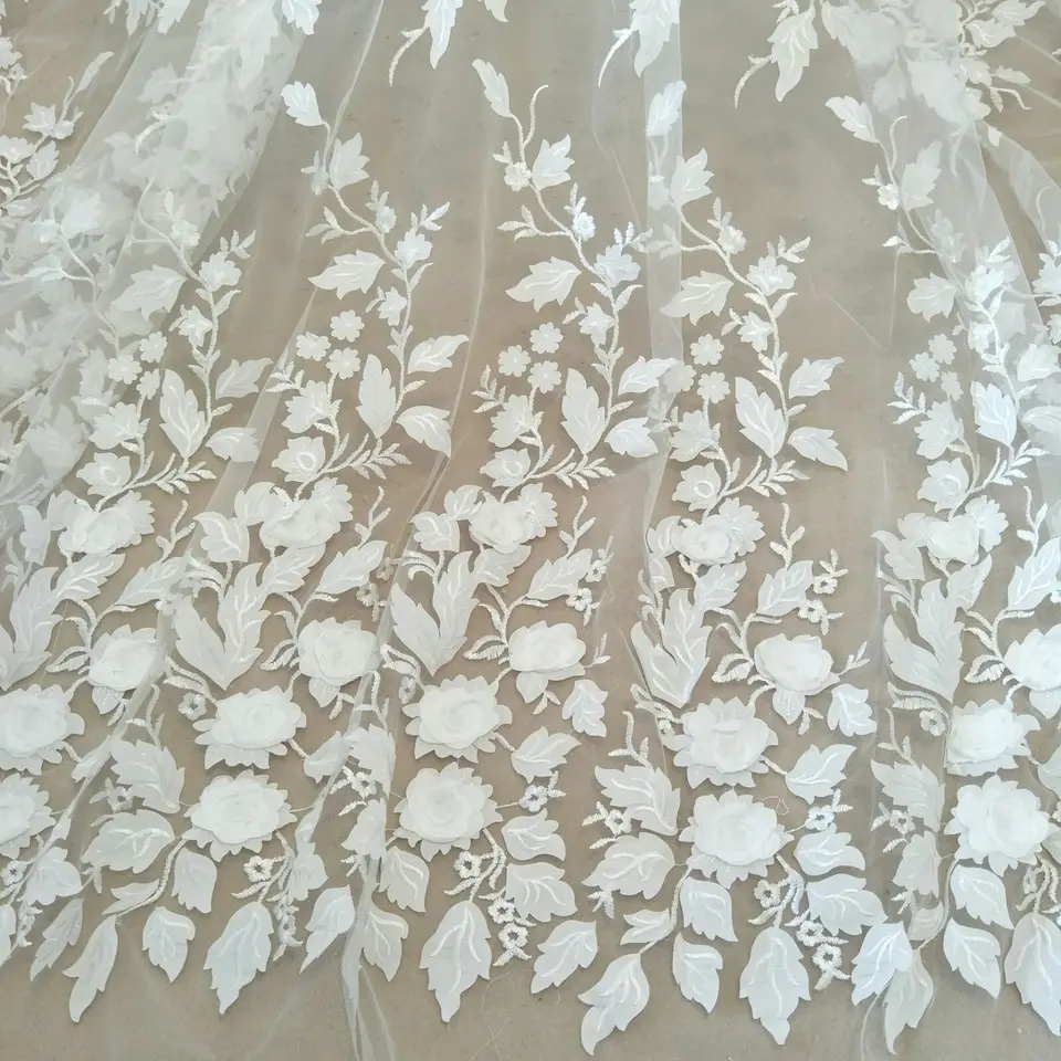 2024 KVETY 3D LACE Svadobné šaty Dizajnér Špeciálne DIY Lace Lace Lace 130 cm široké predávané dvorom