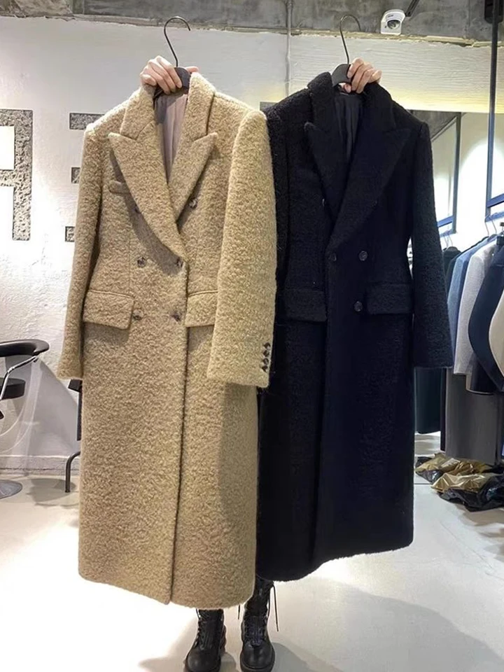 2024 Kórejská módna jeseň nových žien bunda dlhý vlnený kabát Ženy Elegantný oblek vysoký zmysel Elegantné kabáty vlnené vrchné odevy