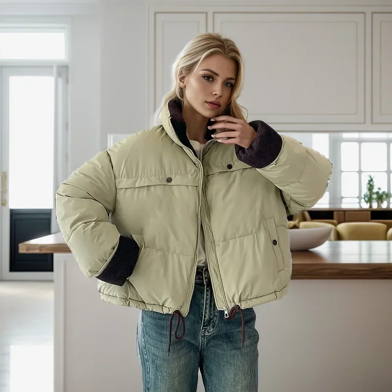 2024 Kórejská zimná bunda Príležitostné voľné bavlnené kabáty ženské parky vrecká s kapucňou Hrubé teplé mäkké puffer Sneh Wear bundy