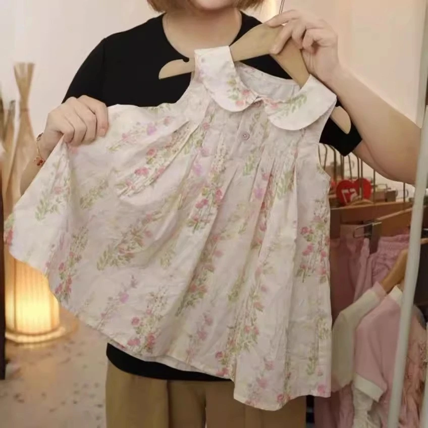 2024 Kórejské dievčatká letné šaty kvety tlačené bez rukávov móda deti narodeniny princezná šaty detské oblečenie Vestidos