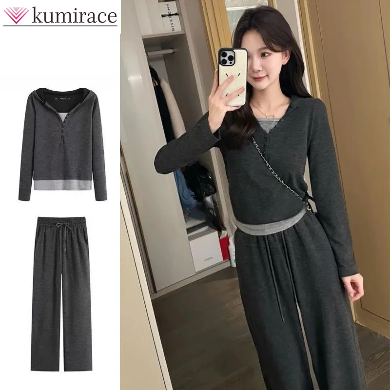 2024 Kórejský štýl Módny a západný štýl Skoré jeseň High End Short Casy Grey Hoodie Sports SetJuicy Couture Tracksuit
