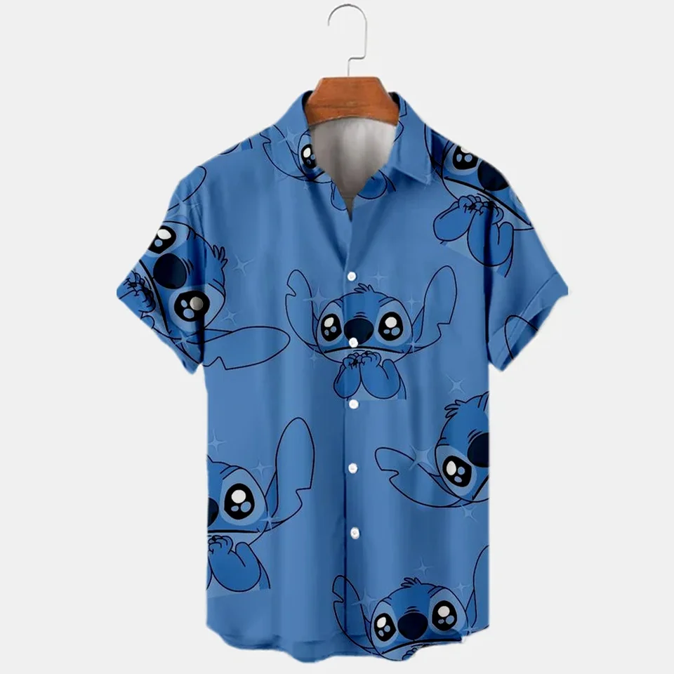 2024 letné tričko Disney Trend Fashion Cartoon Interstellar Baby Stitch Harajuku Top Men's Disney Havajské košele