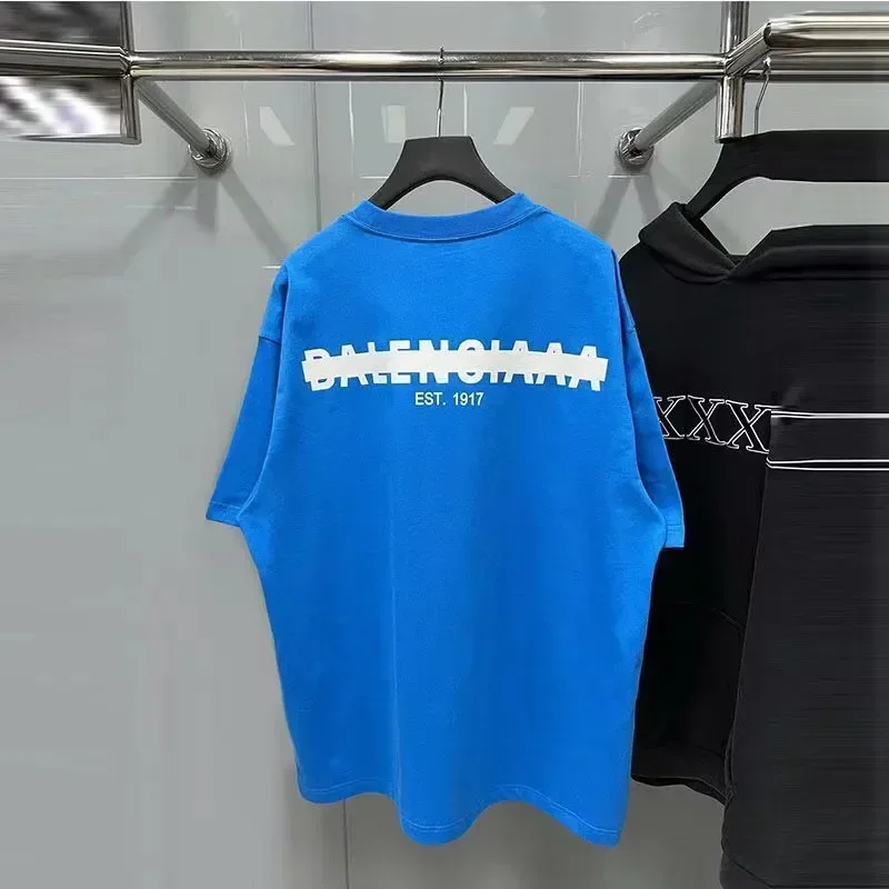 2024 letný dizajnér Tričko uvoľnené gumové písmeno logo s krátkym rukávom hip hop unisex 100% bavlnené športové športové okrúhle krk priedušný top