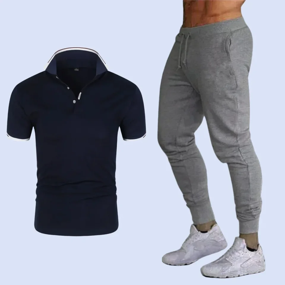 2024 leto Nové neformálne móda s krátkym rukávom Polo Polans Thin Pants Obchod Obchodné muži 2-dielne súpravy mužov oblečenia tepláky
