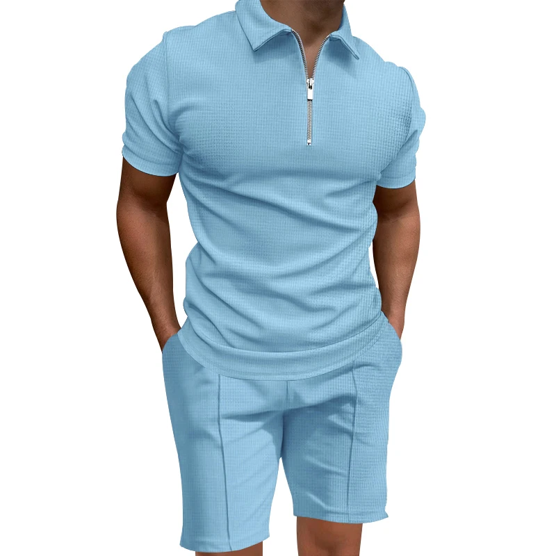 2024 leto nové pánske pólové košeľu sada Solid Color Waffle krátke rukáv Slim Fit Fit na krk tričko Tričko Príležitostný pánsky štýl