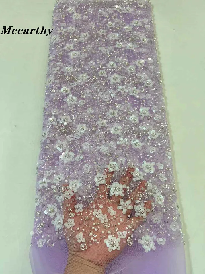 2024 LUXURY 3D Purple Lace Lace Tkanina Najnovšia dubajská korálková čipka Tkanina Vyšívaná aplikácia s africkou nigérijskou tkaninou šitá