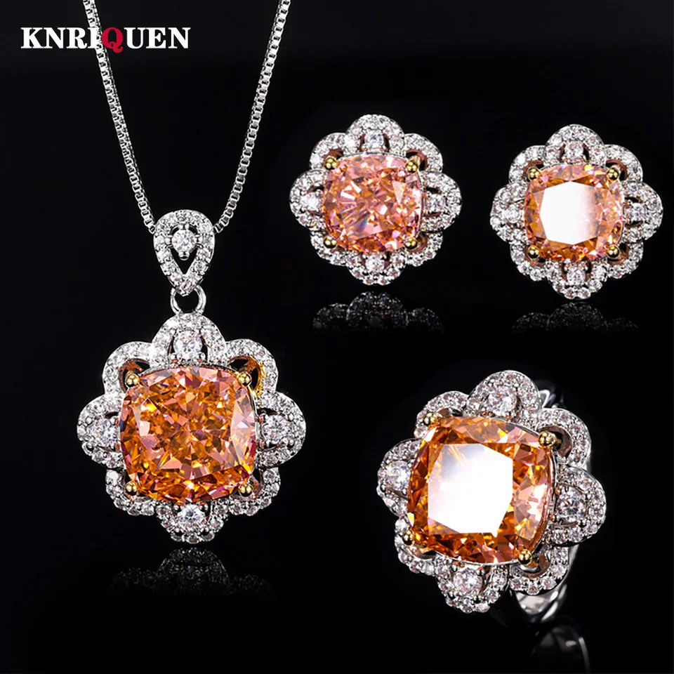 2024 Luxusný Padparadscha Tourmaline náhrdelník Prívesok Rings náušnice Svadobné večere Svadobné šperky pre ženy výročie darčekov