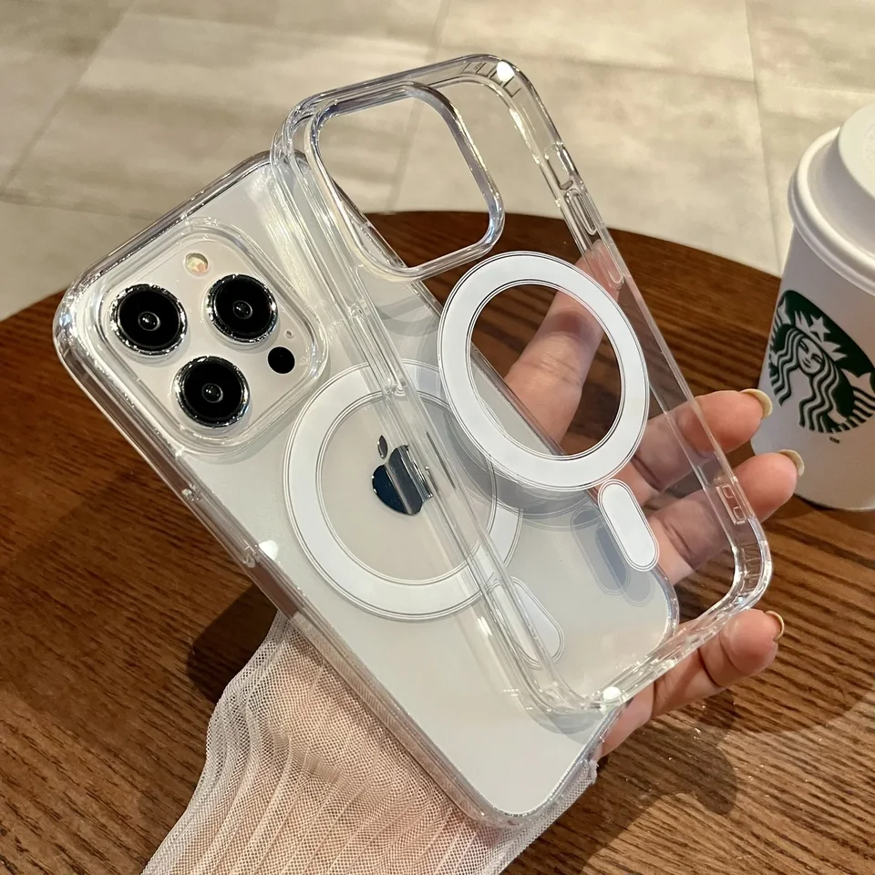 2024 Magnetické priehľadné puzdro pre iPhone 15 14 13 11 12 Pro Max Plus Scoupproof pre akrylový kryt bezdrôtového náboja Magsafe