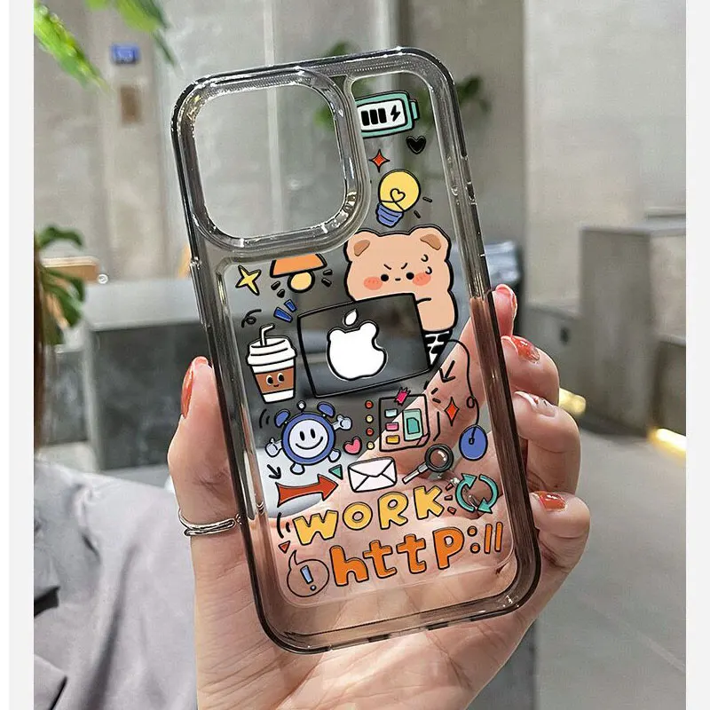 2024 Malý medveď v pracovných vzoroch puzdrá pre telefóny pre iPhone11 12 15 14 Pro x xr xs max 7 8 plus mäkký čistý nárazový kryt kryt