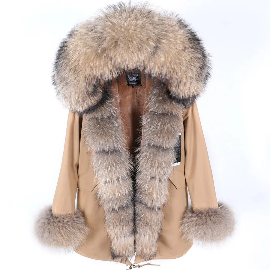 2024 Maomaokong Fashion Women's Real Fox Curr Coat Coat Prírodný mýval Veľký kožušinový golier zimný parka Bomber bunda Coat