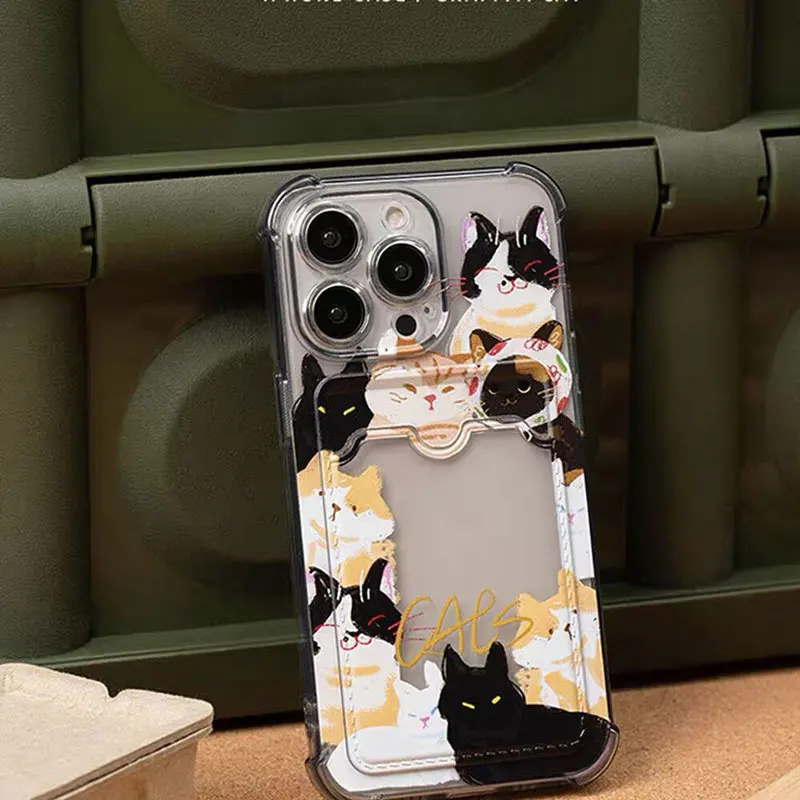 2024 mačiatko vzorové puzdro pre iPhone 14 16 11 12 13 15 Pro Max xs xr 7 8 Plus kryt puzdra Mäkký držiak karty Silikone Wallet