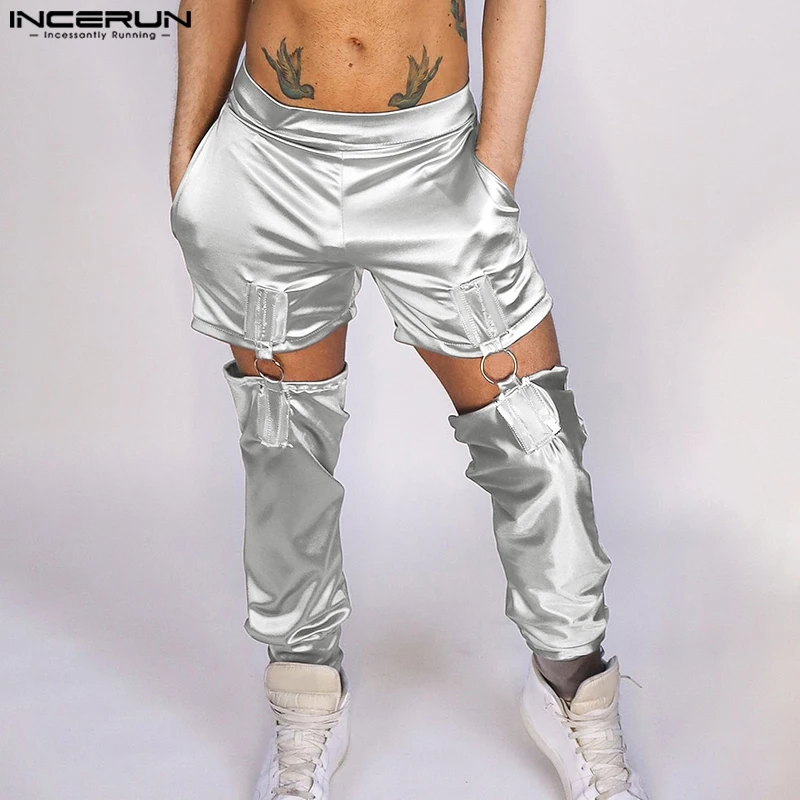 2024 Men Príležitostné pevné členky Banded Long Pants Incerun módne dekonštrukcia Odnímateľné nohavice elastické pásové jednoduché spodky