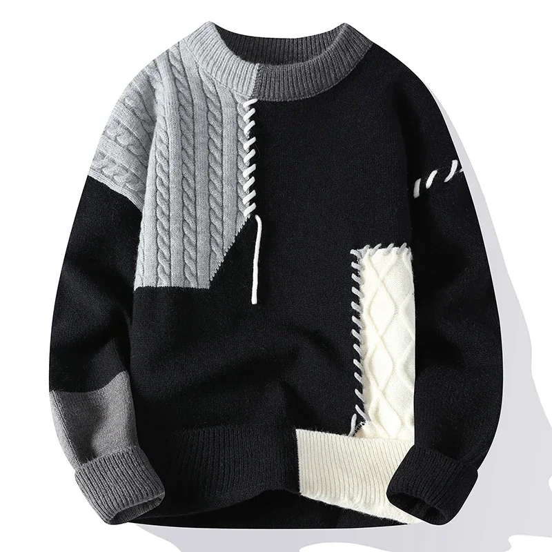 2024 Mens Streetwear Ripped Hole Módny sveter Kórejský špičkový luxusný zimný hip hopový svetre muži mäkké teplé jesenné pulóver