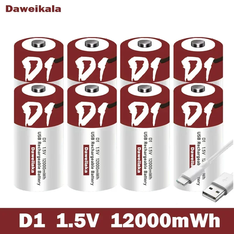 2024 MEW Vysoko kapacita USB Nabíjateľná veľkosť D litium-iónová batéria 1,5 V 12,0AH pre baterky a ohrievače vody+bezplatný kábel