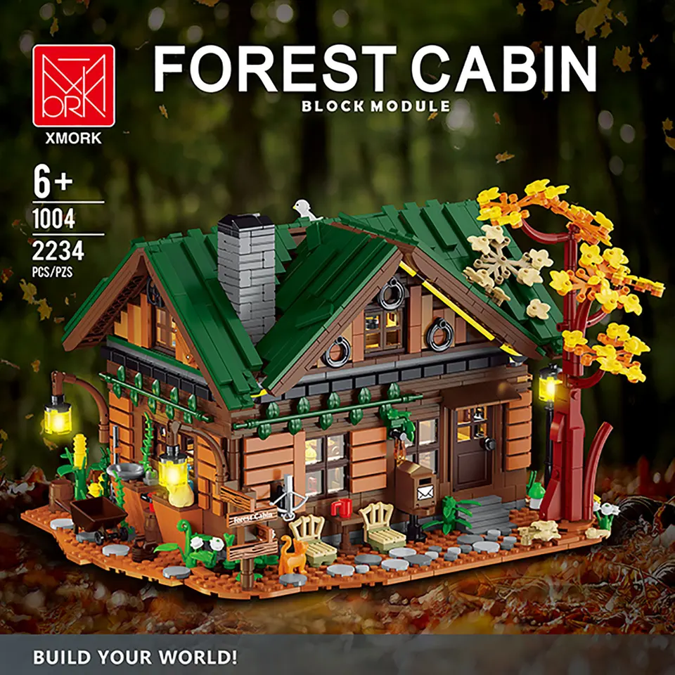 2024 MOC Forest Cabin Building Block Set nápady Street House Hout Hut Frame Model hračky 2234 ks tehly