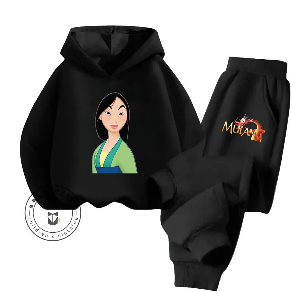 2024 Mulan Cartoon Nová kapucňa sada proti baktérii Vysoko kvalitná pokožka priateľská pre pleť Pure Cotton Design Hoodie Set pre deti