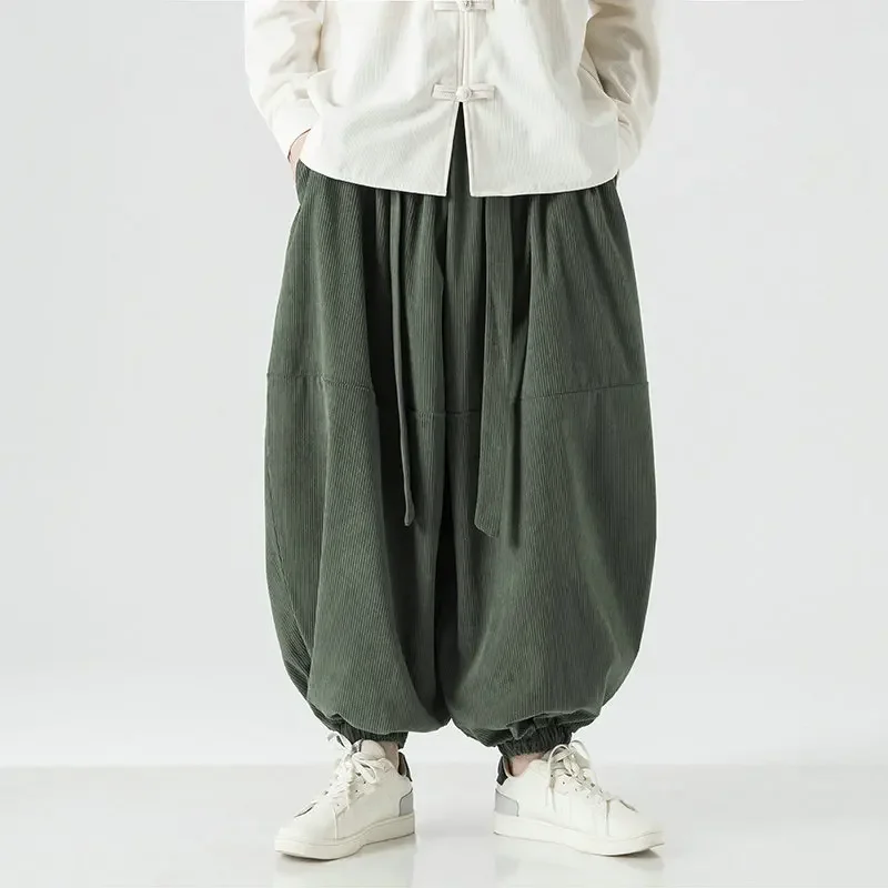 2024 Muži Corduroy Panty Nadmerné príležitostné jesenné nohavice Široké nohavice Streetwear Harem Pants Men Žena Elastické pásy voľné nohavice