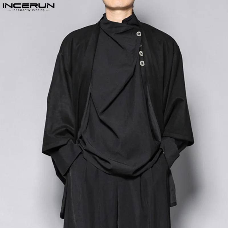 2024 Muži nepravidelná košeľa Spevný farebný stojan Golier s dlhým rukávom Men Muži oblečenia Streetwear Loose Fashion Casual Tirls S-5XL Incerun