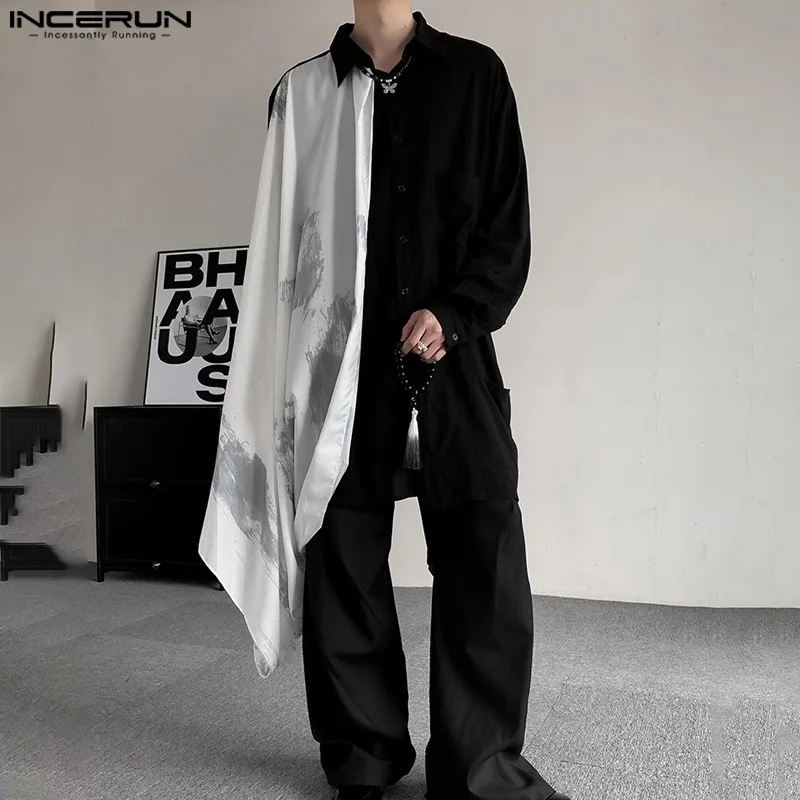 2024 mužov s dlhým štýlom tričko Patchwork klopa s dlhým rukávom Loose Men Clothing Streetwear Fashion Mode Casy Mužské košele S-5XL Incerun