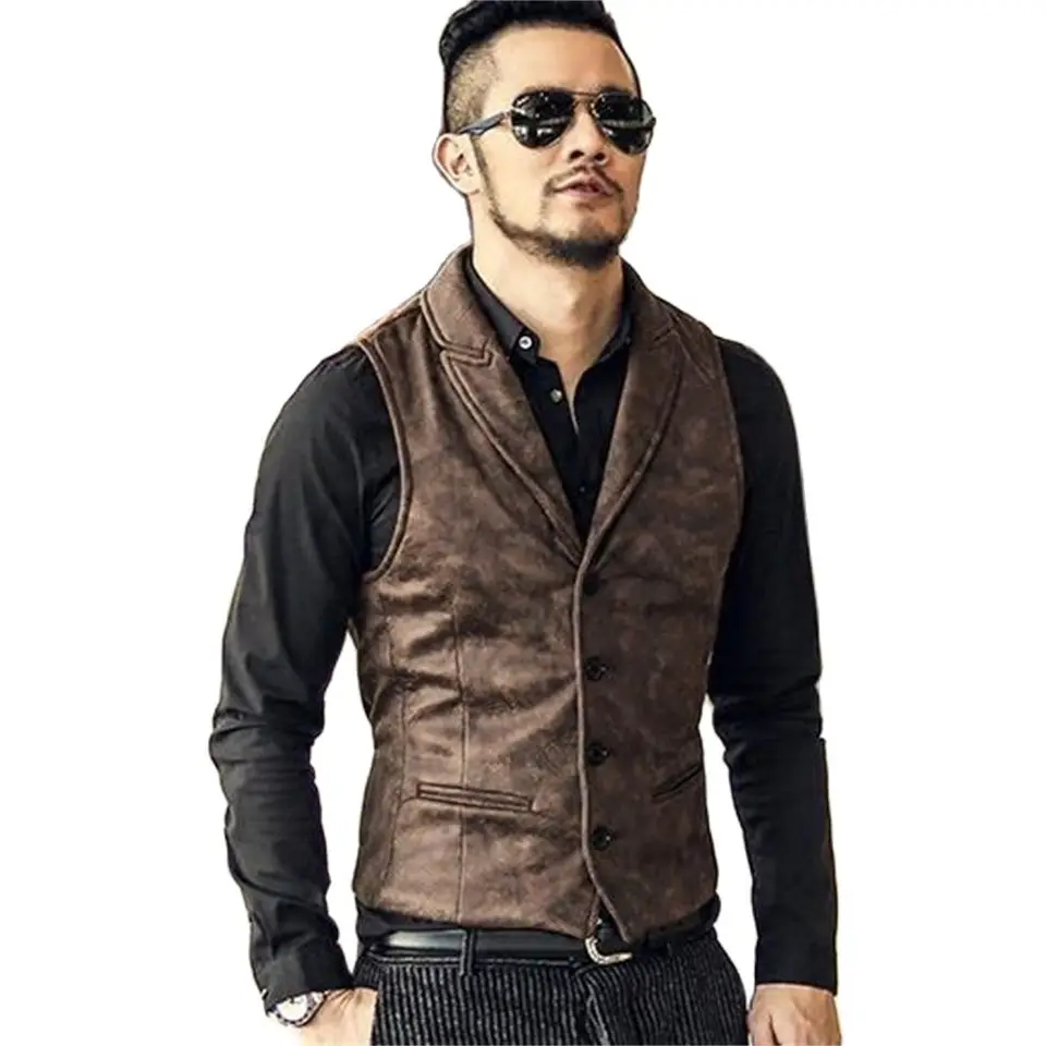 2024 Mužský semiš Slim Fit Single Breased Vest Mens 2024 Úplne nový módny gotický parný parný viktoriánsky štýl vesty Muži Príležitostne