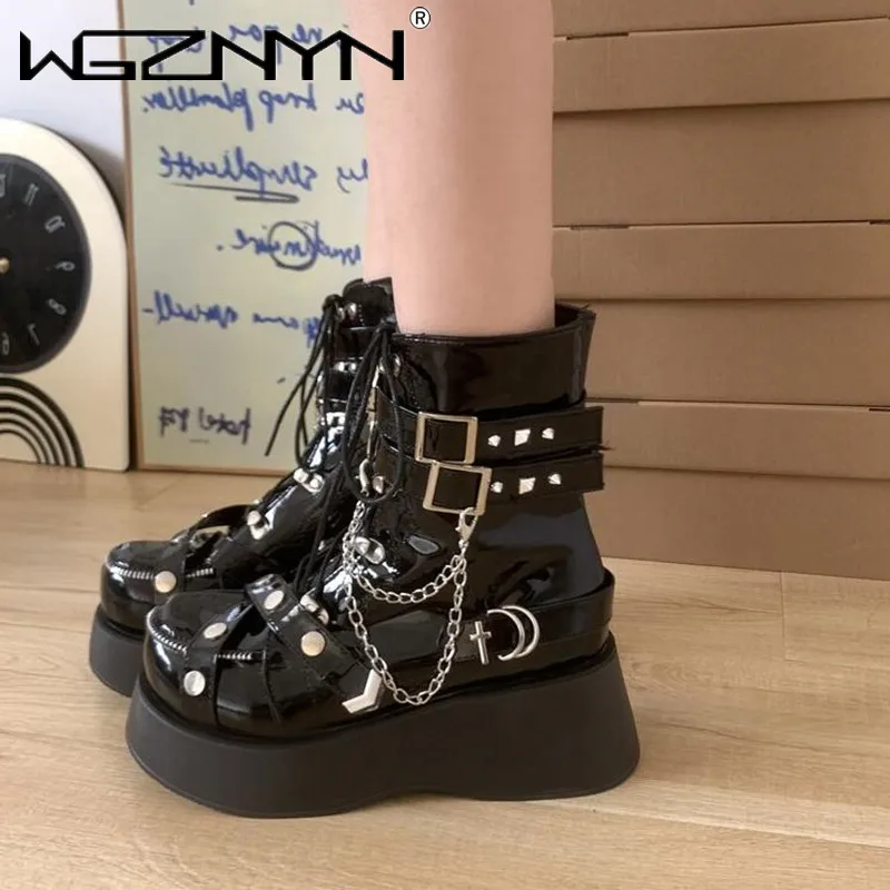 2024 módna veľká veľkosť 39 čierne gotické motocykle topánky zips vysoké podpätky punk nits Chunky Platforma Mid-Calf Dámske topánky Ženy
