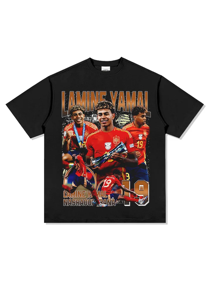 2024 módne muži Ženy Yamal Futbalová hviezda American Street Hip Hop Fashion Brand Pure Cotton Loose Top s krátkym rukávom