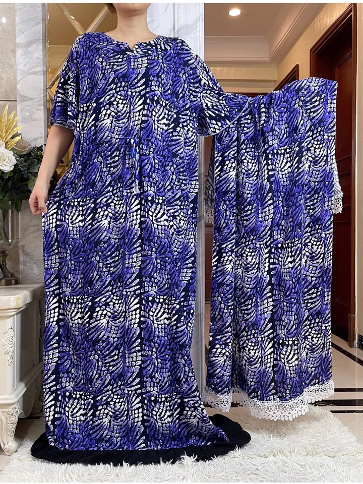 2024 Najnovšie africké dámske večierky Šaty čipky šatky bavlnené tlače voľné šaty boubou maxi islamské odevy s dlhým rukávom